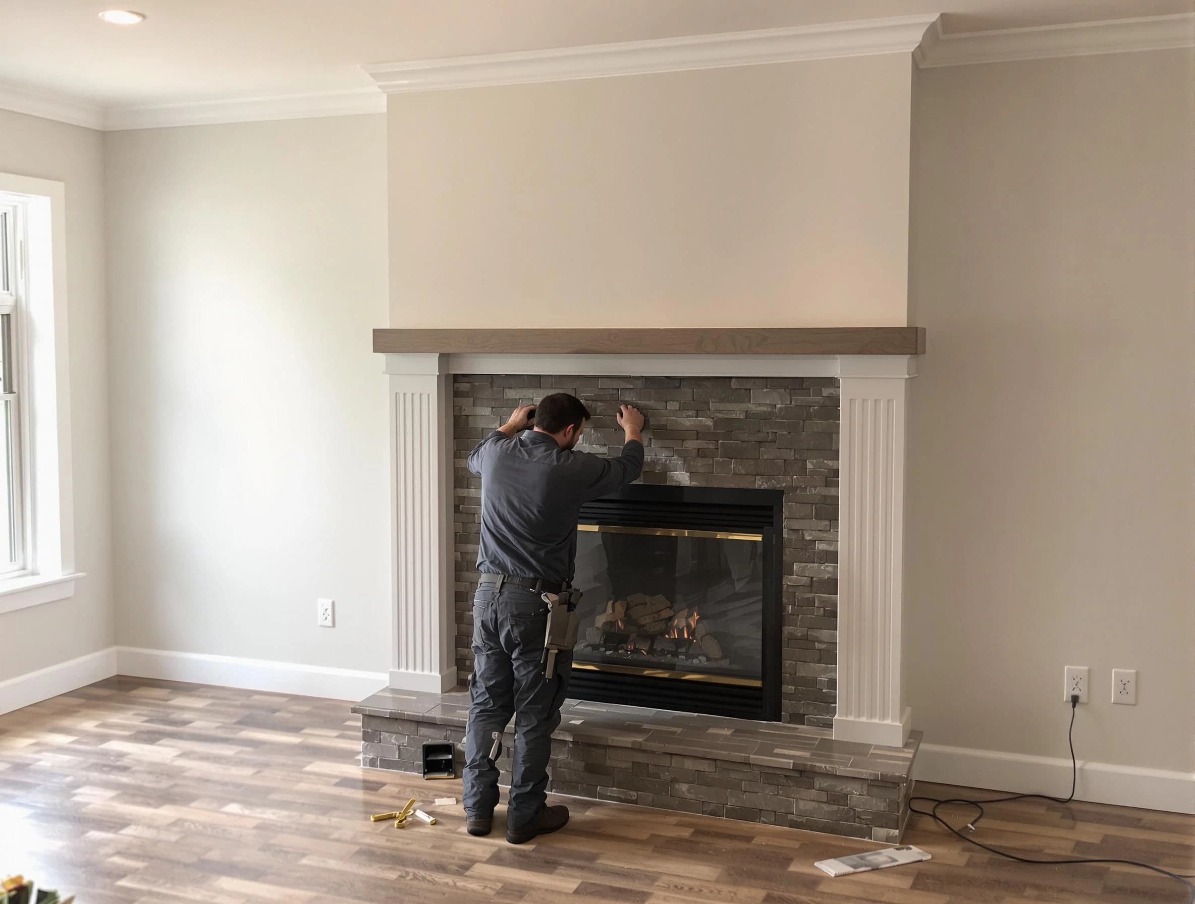 Payson Chimney Sweep finishing a custom fireplace install in Payson, UT