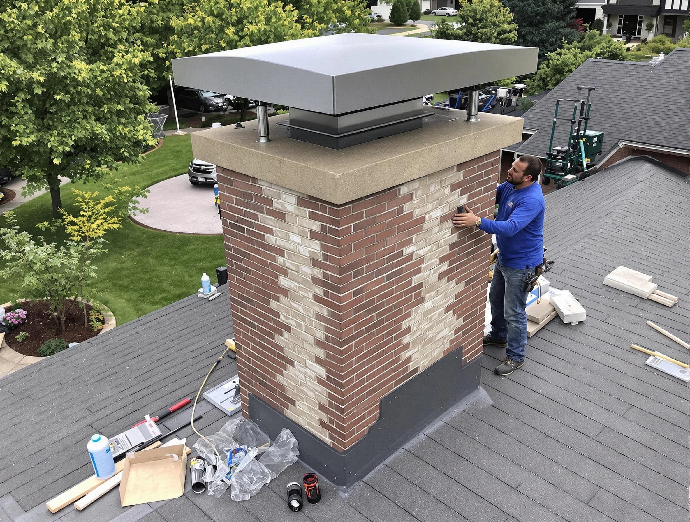 Payson Chimney Sweep team working on a custom chimney remodel in Payson, UT