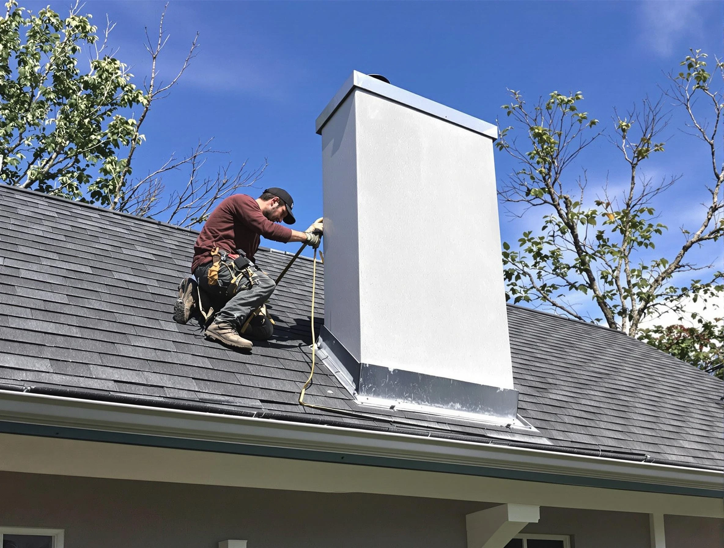 Payson Chimney Sweep team member finishing chimney construction in Payson, UT